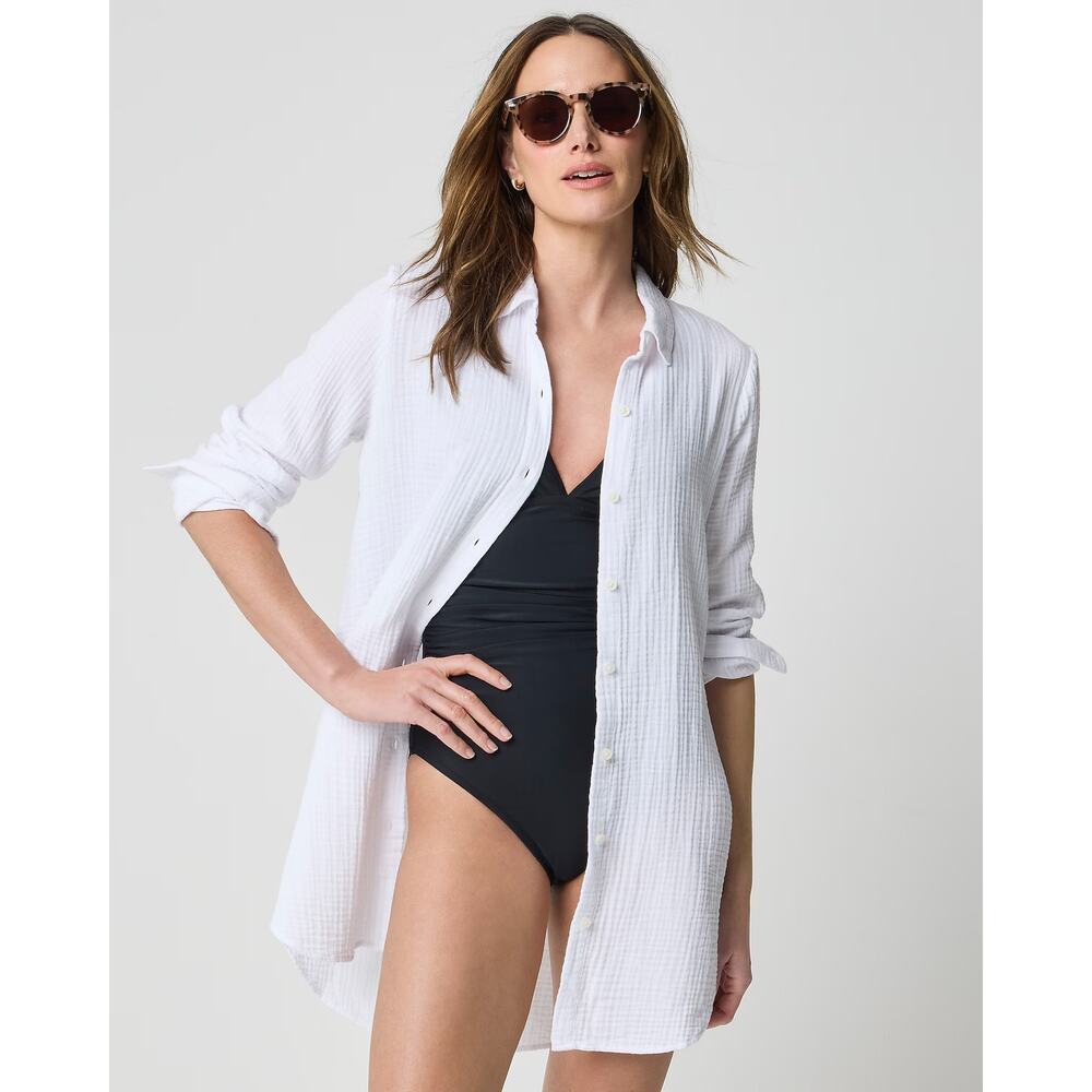 NWT J Crew Factory Button-Down Gauze Tunic Cover-Up White Size S